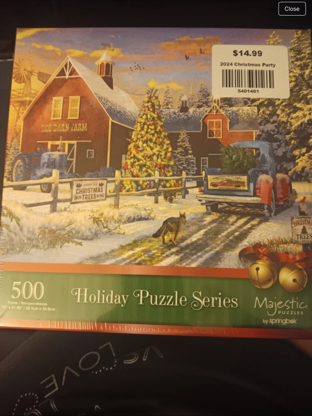 Majestic Holiday Puzzle Series 500-Piece - Red Barn Farm Christmas Scene